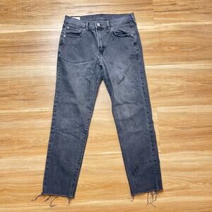 GAP Mid Rise Girlfriend Jeans Washed Black Denim Raw Hem Size 8R